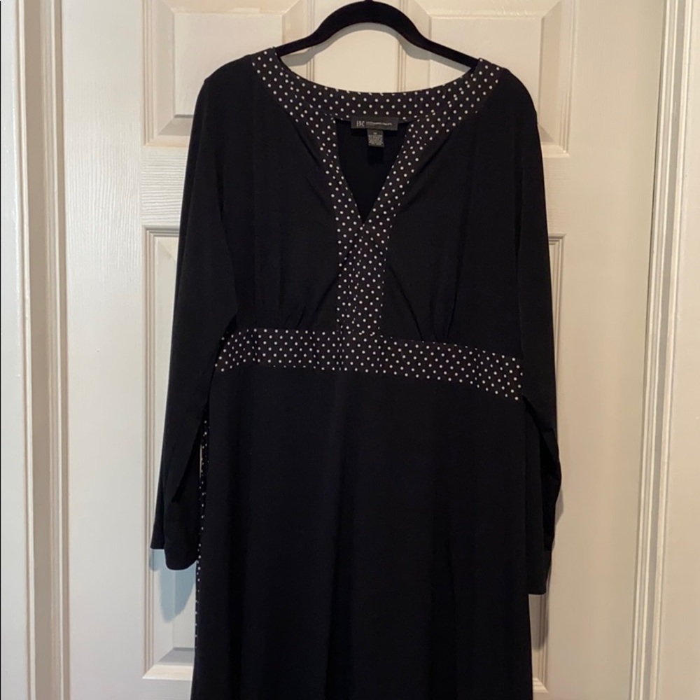 INC woman black dress with polka dot detail & tie